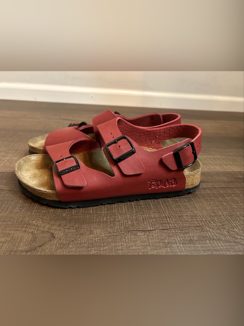 Birki's by Birkenstock Triple Strap Red Women's Sandals Size 39 8 Cork Footbed